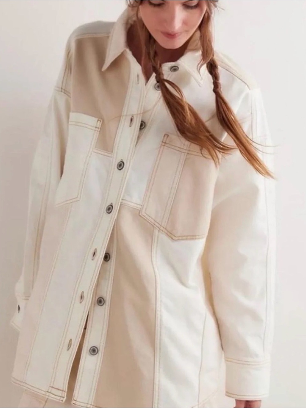 Free People We The Free Mountain Roads Denim
Patchwork Jacket in Cream/Beige XS
